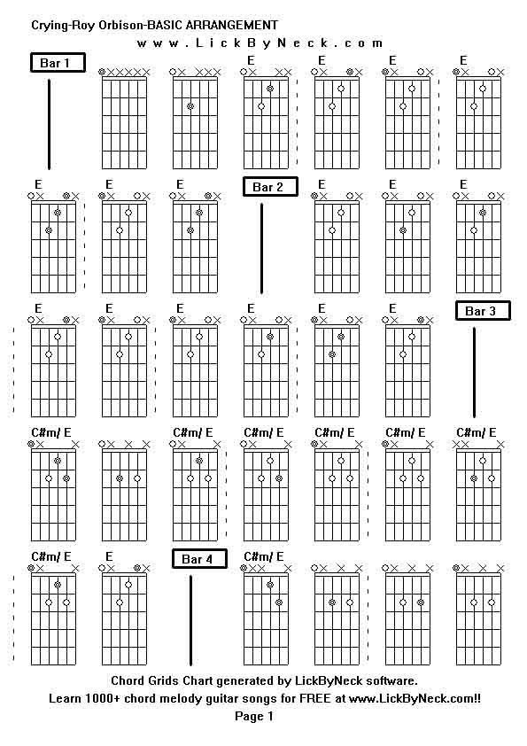 Chord Grids Chart of chord melody fingerstyle guitar song-Crying-Roy Orbison-BASIC ARRANGEMENT,generated by LickByNeck software.